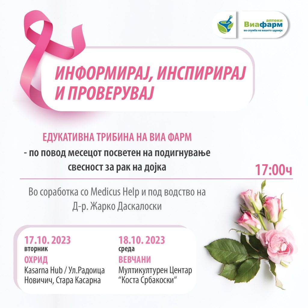 Виа Фарм аптеки со едукативни трибини за подигнување на свесноста за ракот на дојка