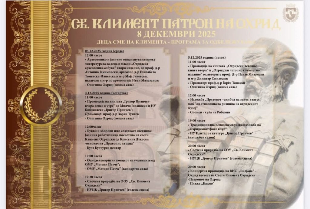 Охрид достоинствено ќе го одбележи Свети Климент Охридски – патронот на градот