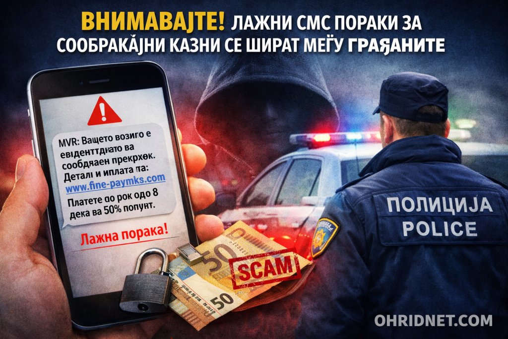СВР Охрид алармира: Лажни СМС пораки за казни со линкови за плаќање