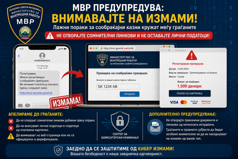 Лажни пораки за сообраќајни казни кружат меѓу граѓаните – МВР предупредува на измама