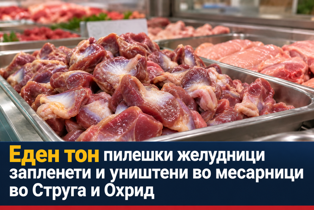 Еден тон пилешки желудници запленети и уништени во месарници во Струга и Охрид
